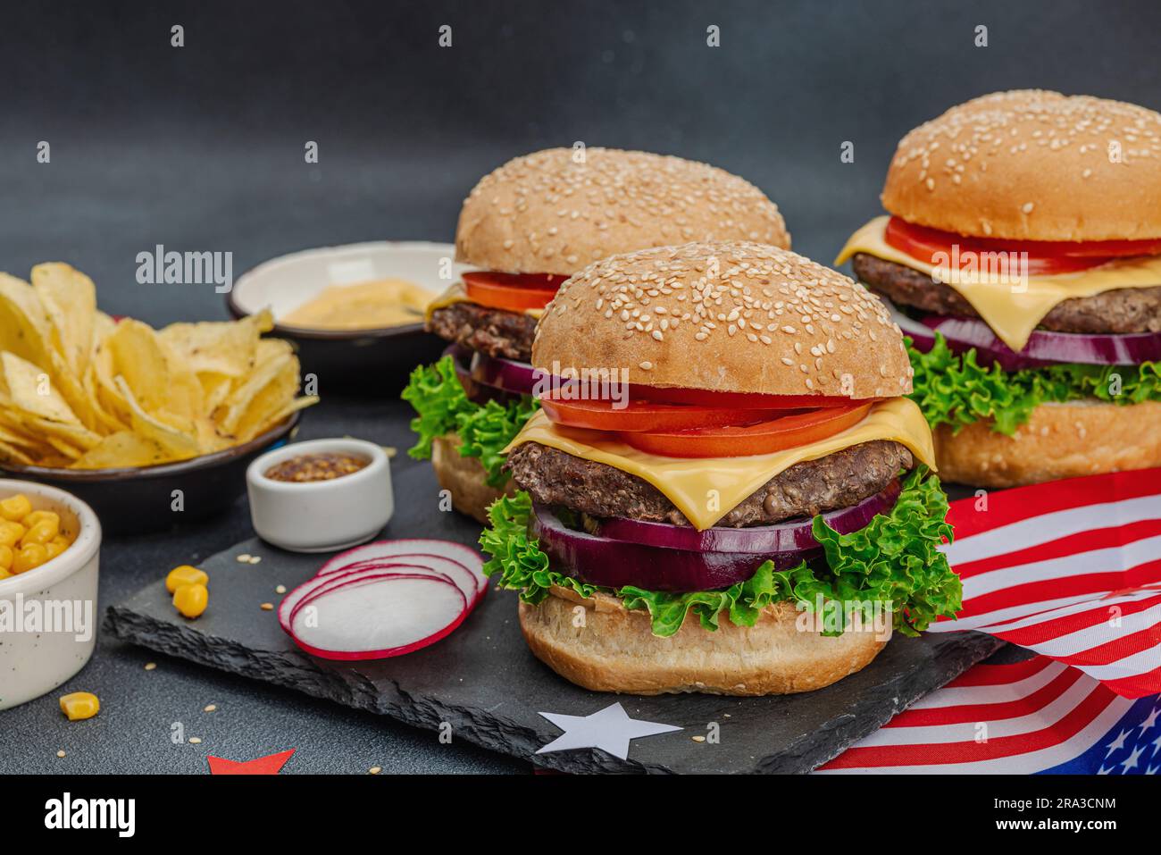 Homemade burgers. An American classic, traditional food for picnic
