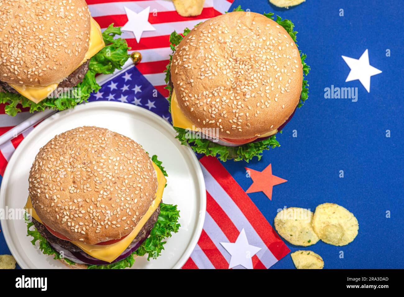 Homemade burgers. An American classic, traditional food for picnic