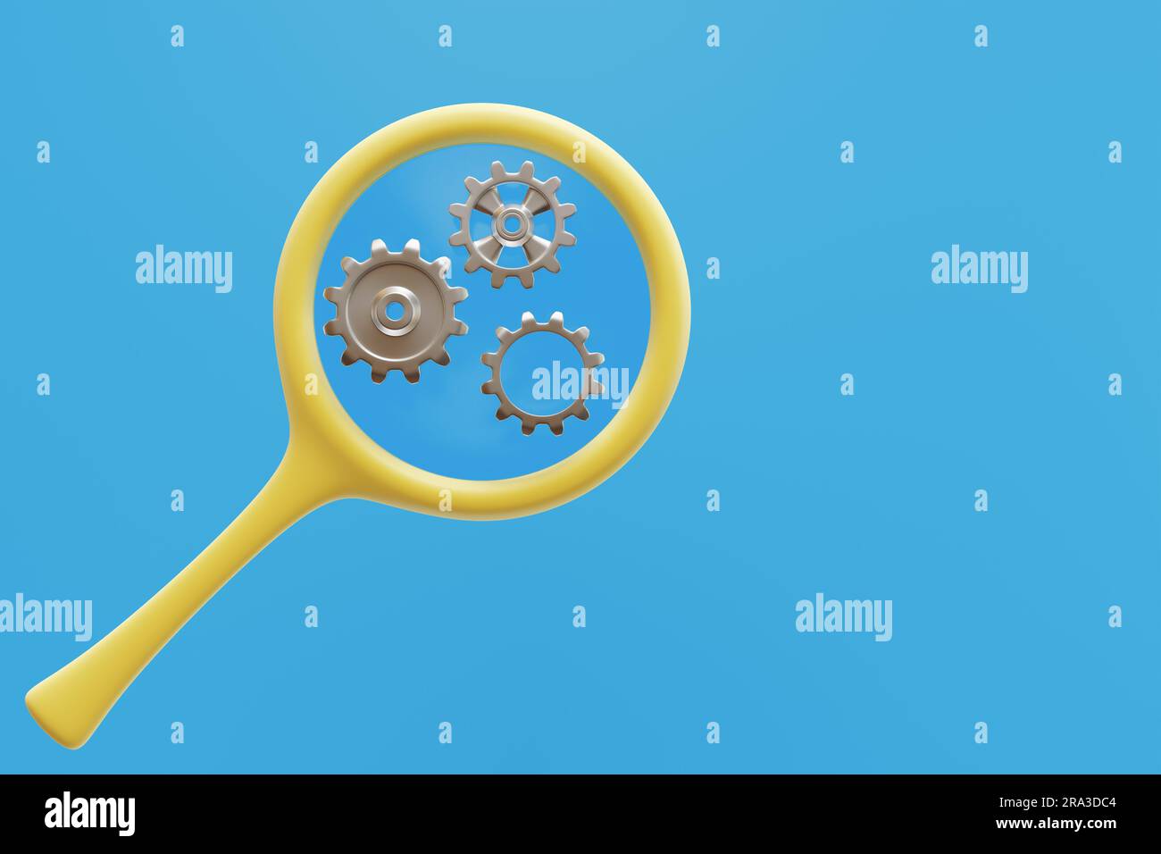 Gear behind a magnifying glass. 3d rendering Stock Photo - Alamy