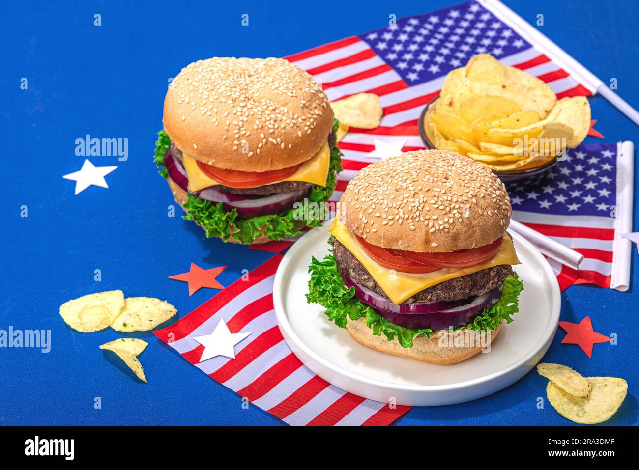 Homemade burgers. An American classic, traditional food for picnic