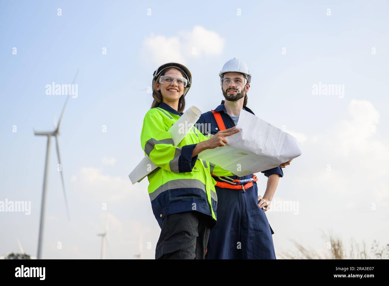 Engineer working with confident. Worker outdoor working. Mega project construction. Stock Photo