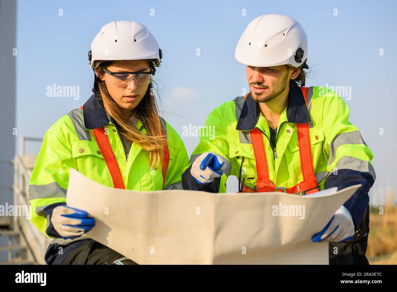 Engineer working with confident. Worker outdoor working. Mega project construction. Stock Photo