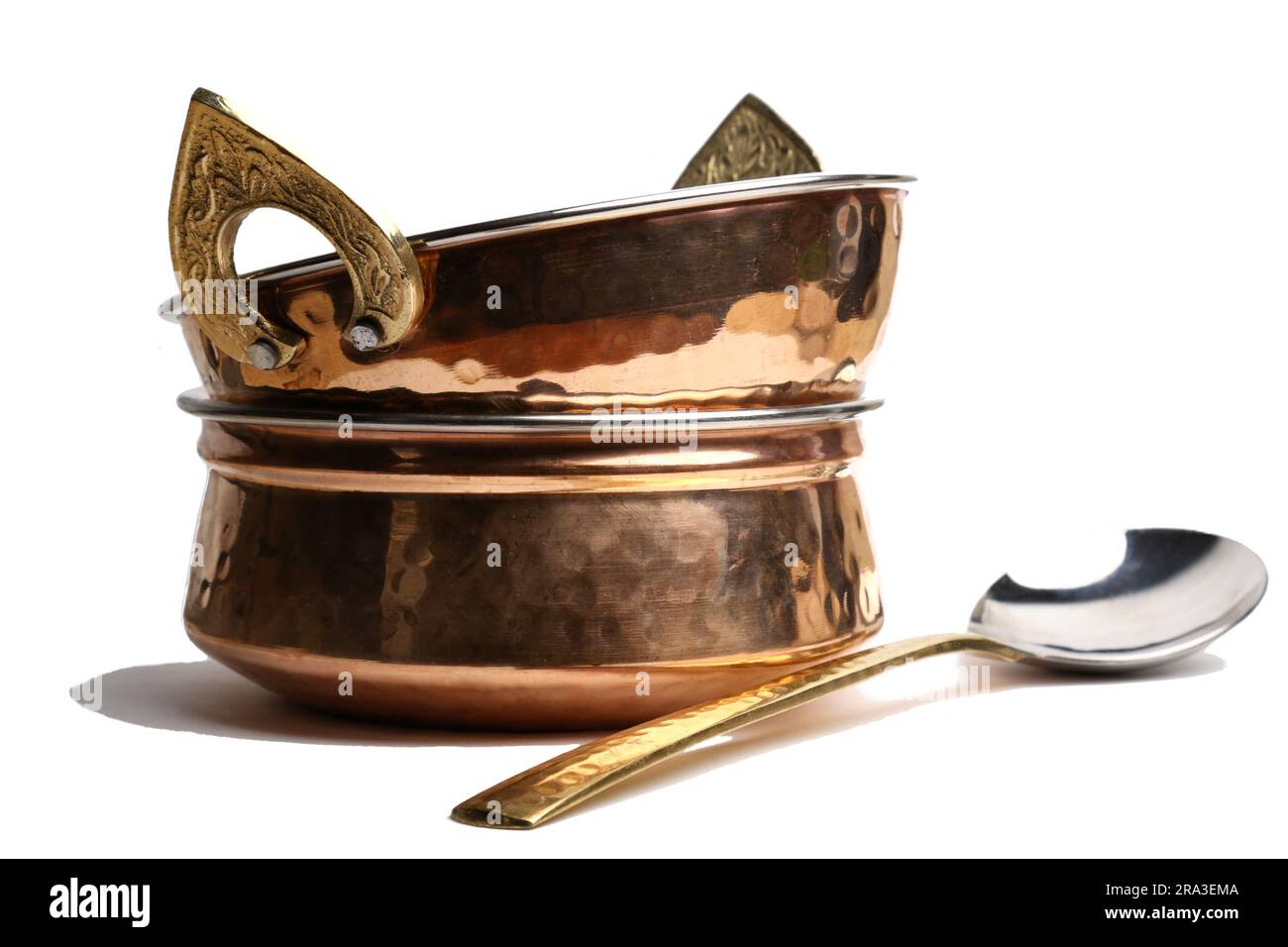 copper and stainless serving dishes (indian handi, karahi pots for food