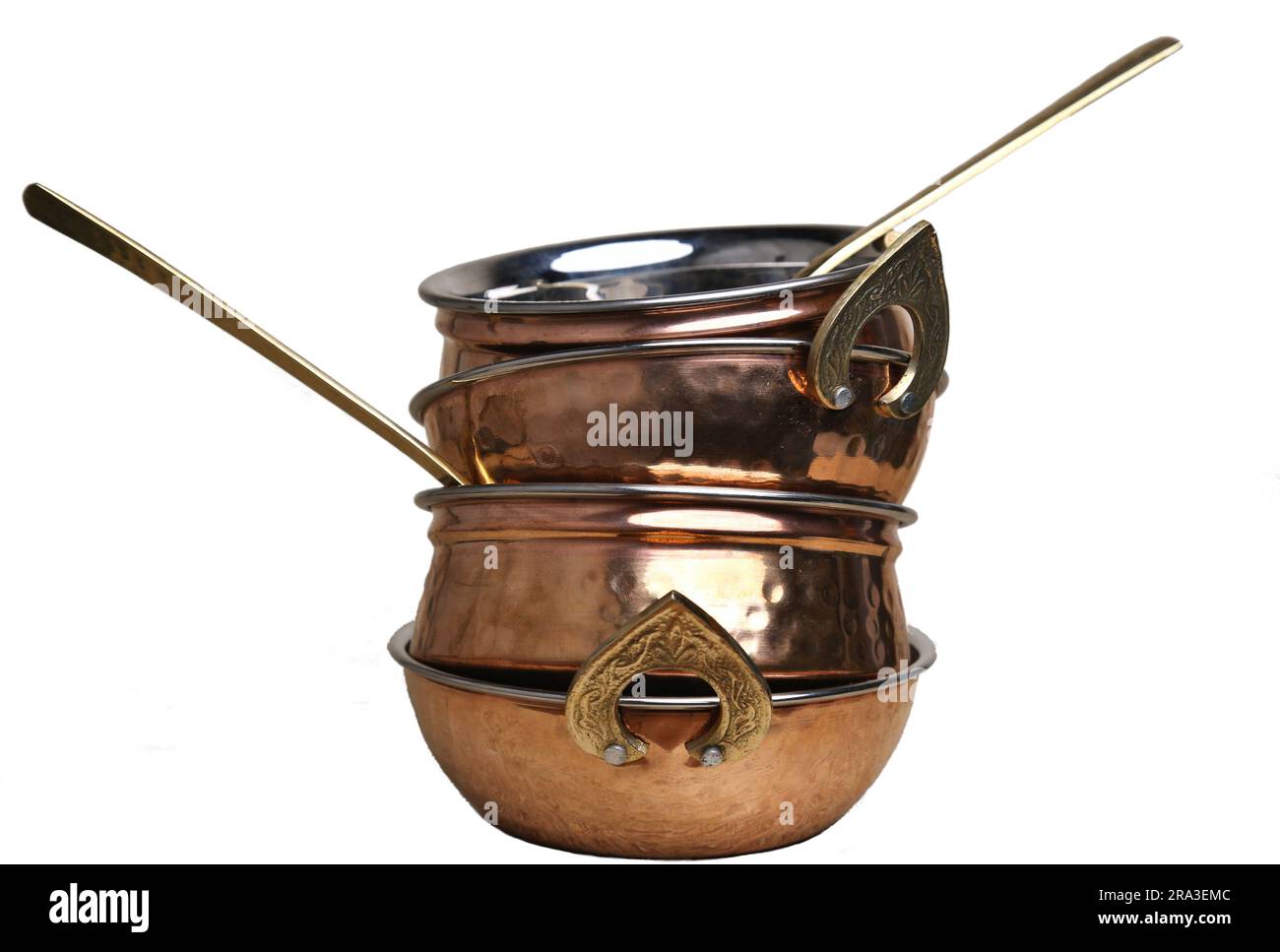 copper and stainless serving dishes (indian handi, karahi pots for food