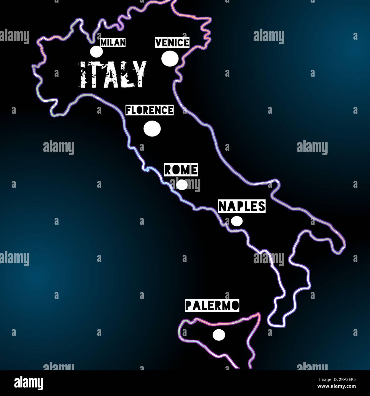 Map of italy download ,neon map Stock Photo