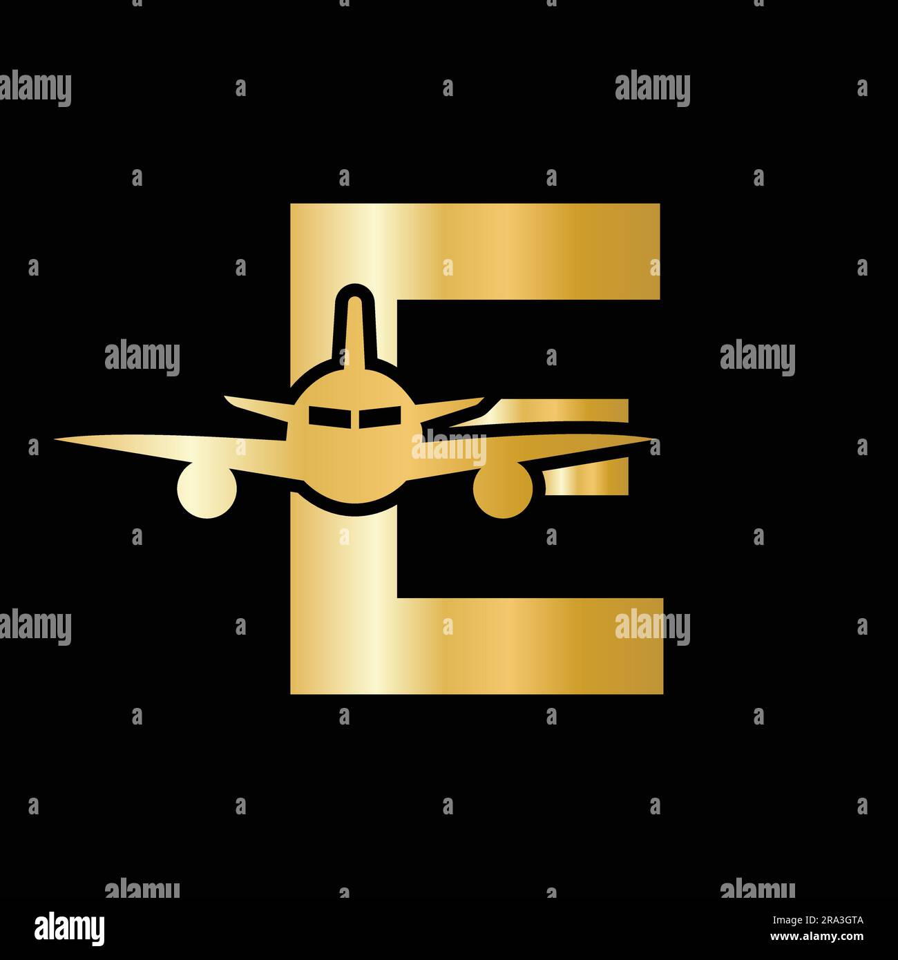 Letter E Travel Logo Concept With Flying Air Plane Symbol Stock Vector