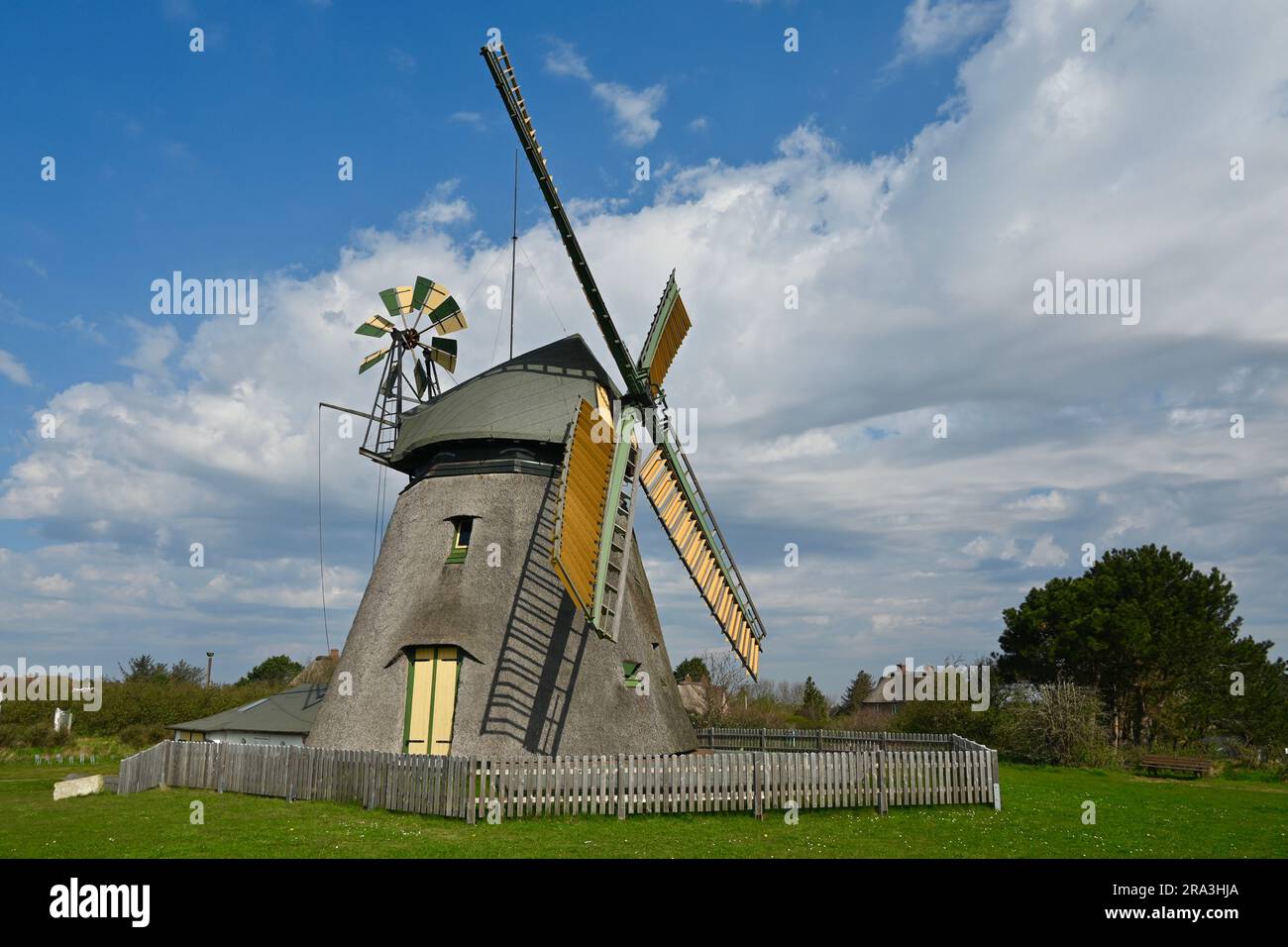 Windmill, Nebel, Amrum, Germany Stock Photo