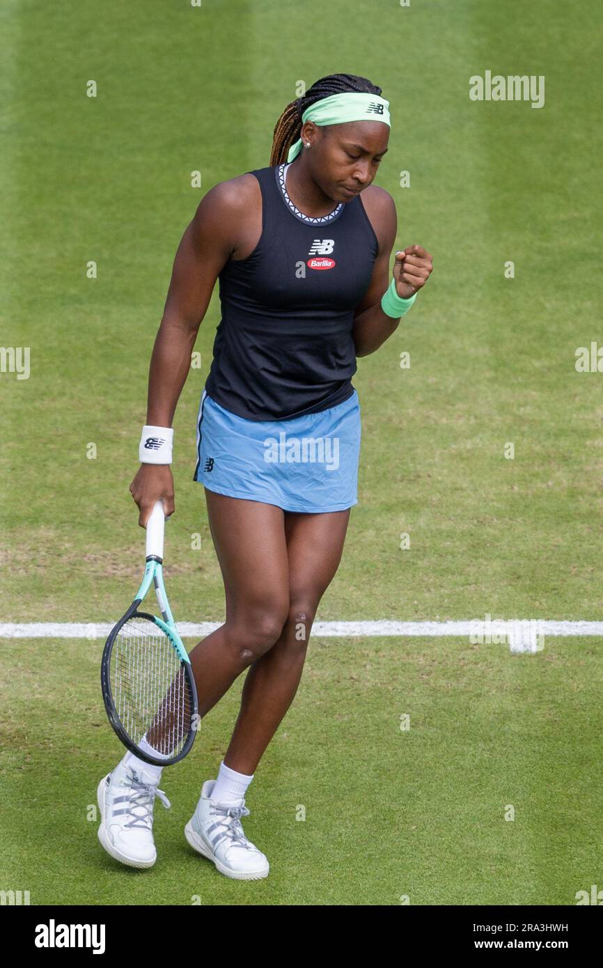 Eastbourne, UK. 30 June 2023 Coco Gauff during the Rothesay International SemiFinal in her game