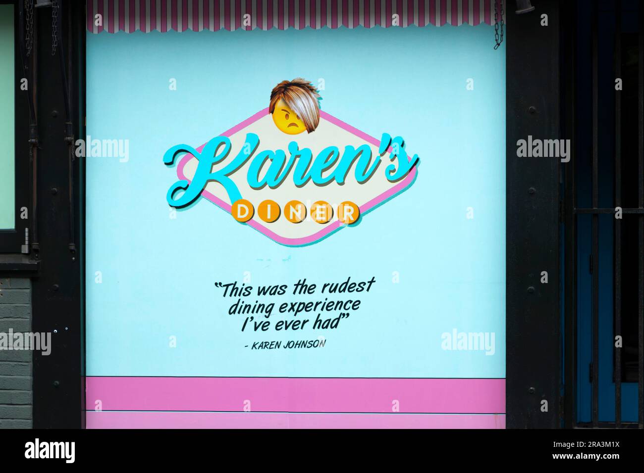 sign in window karens diner restaurant know for poor and rude service