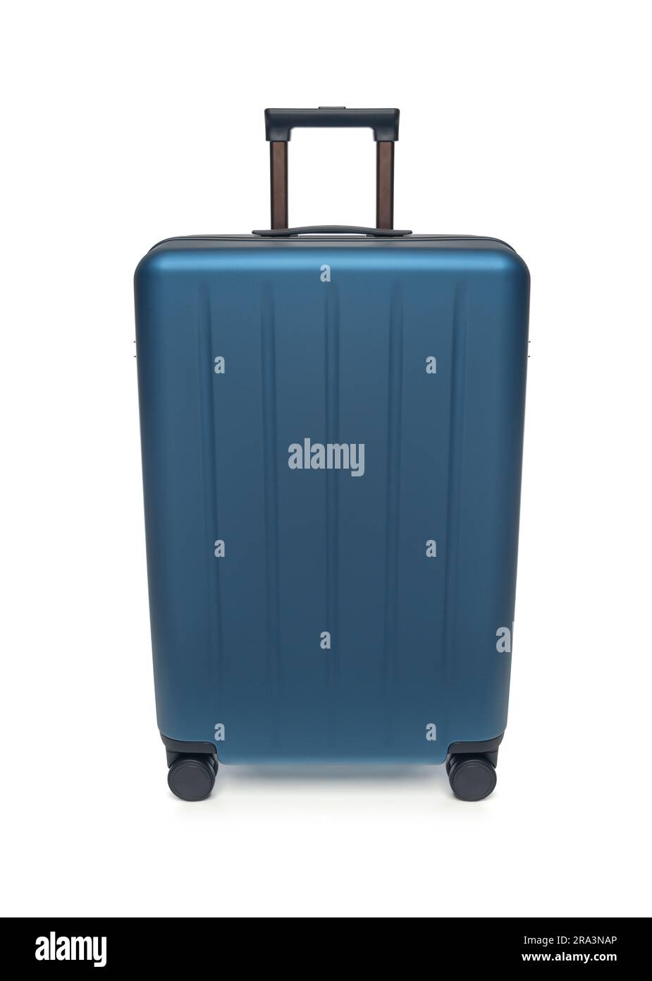 Large polycarbonate suitcase isolated on white background. Stock Photo