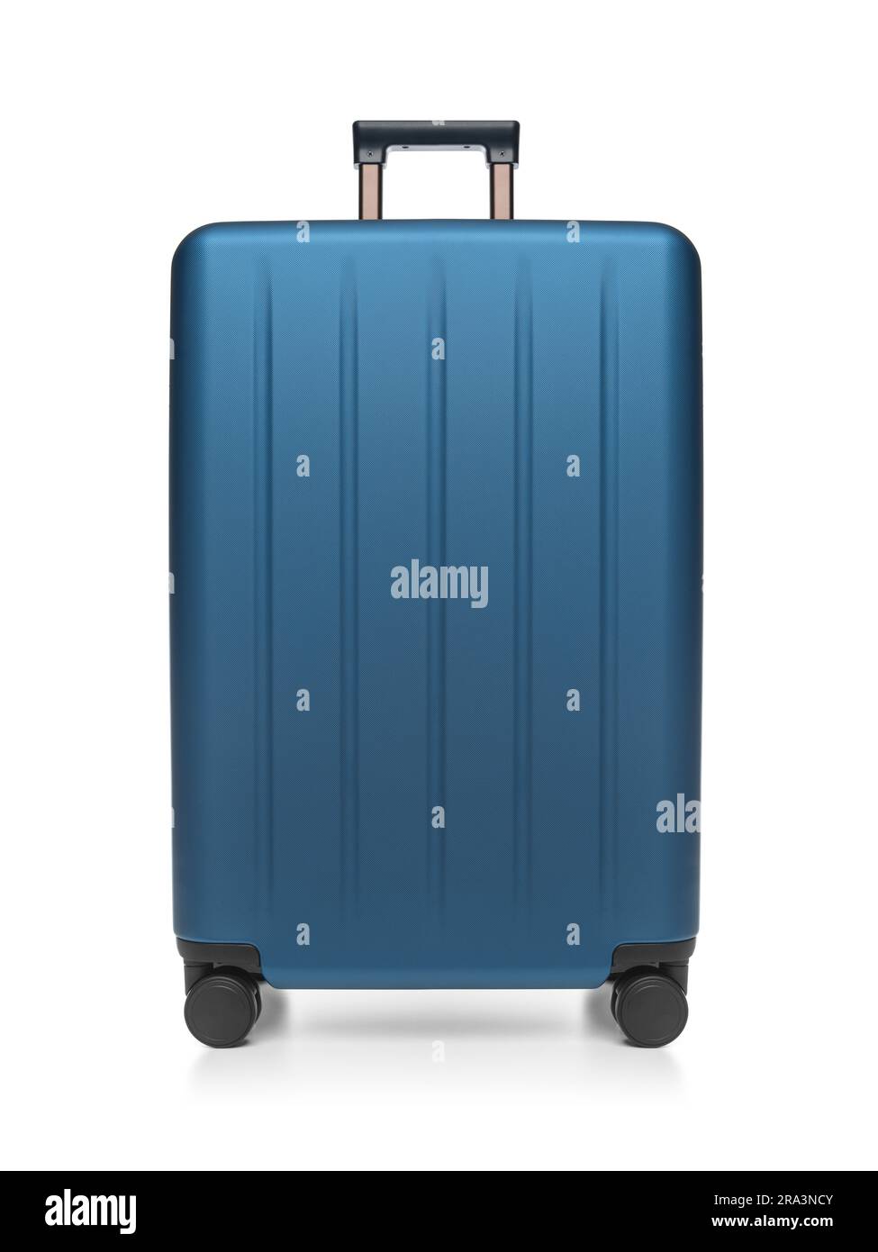 Large polycarbonate suitcase isolated on white background. Stock Photo