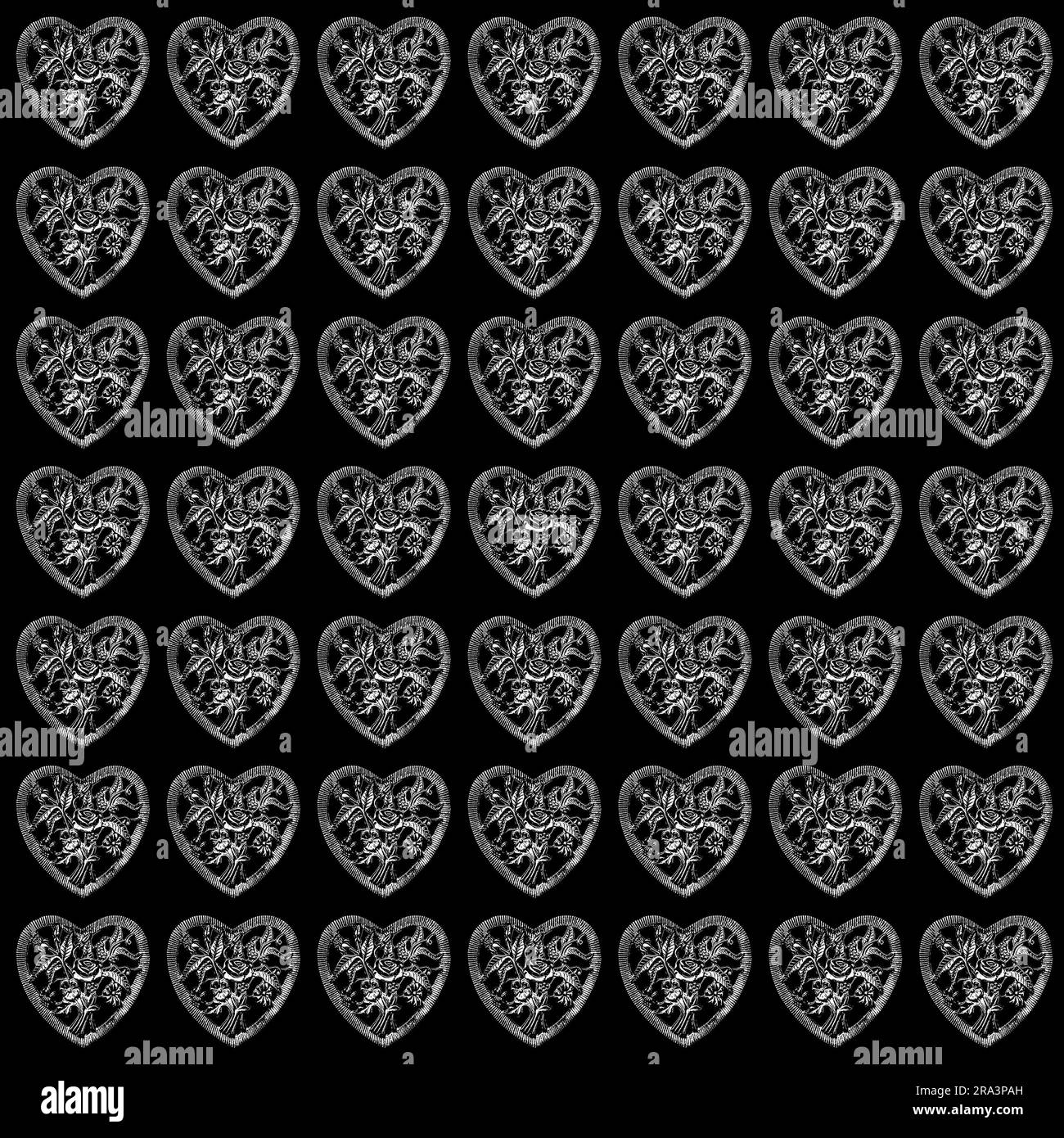 Heart shape ornament graphic motif black and white pattern Stock Photo