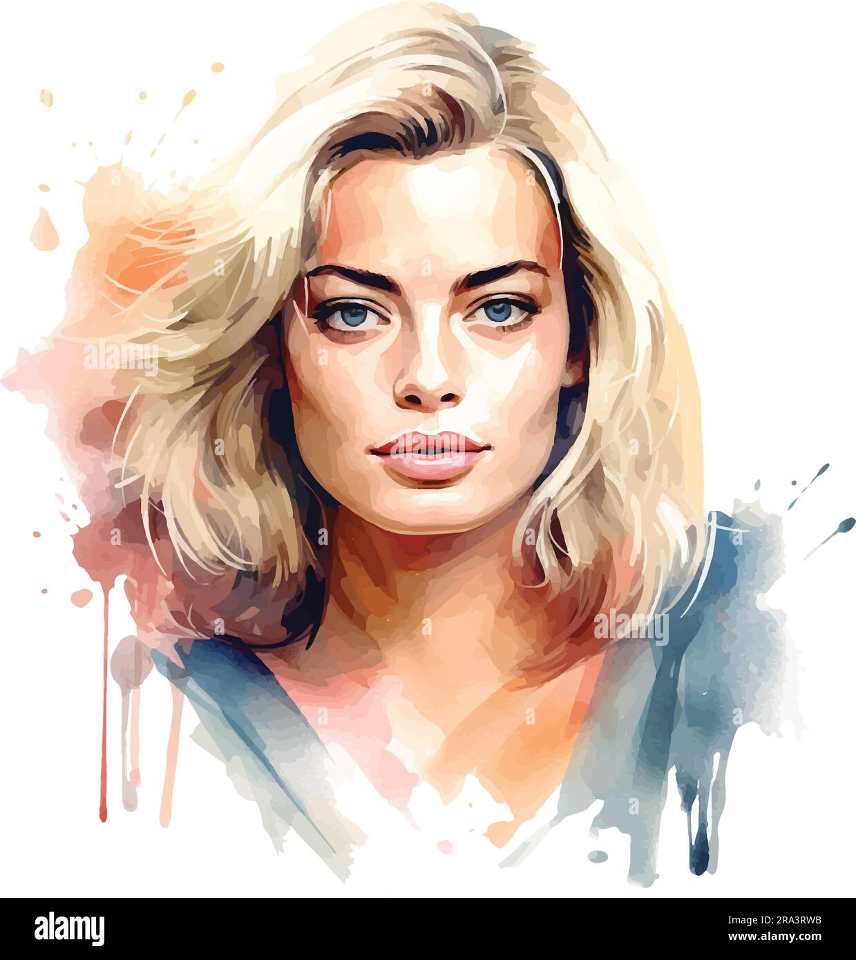 Vector portrait of actress Margot Robbie, watercolor style Stock Vector