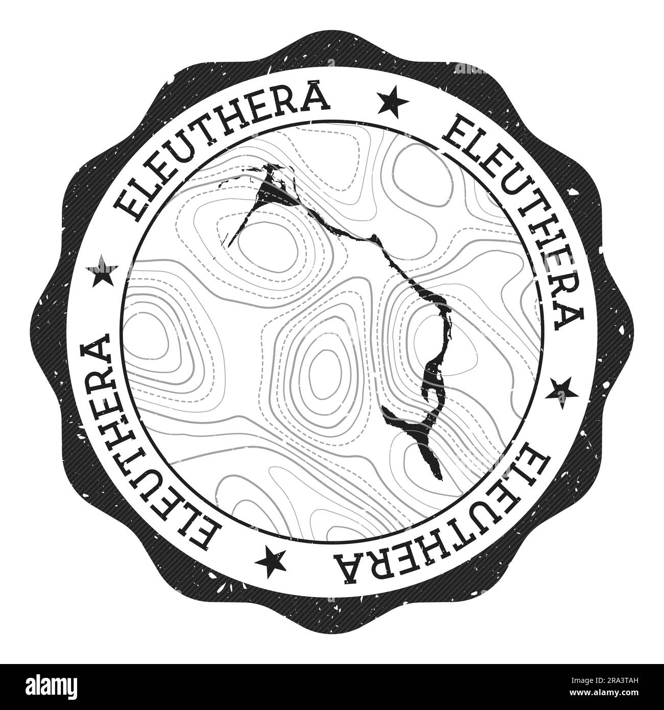 Eleuthera outdoor stamp. Round sticker with map of island with topographic isolines. Vector illustration. Can be used as insignia, logotype, label, st Stock Vector