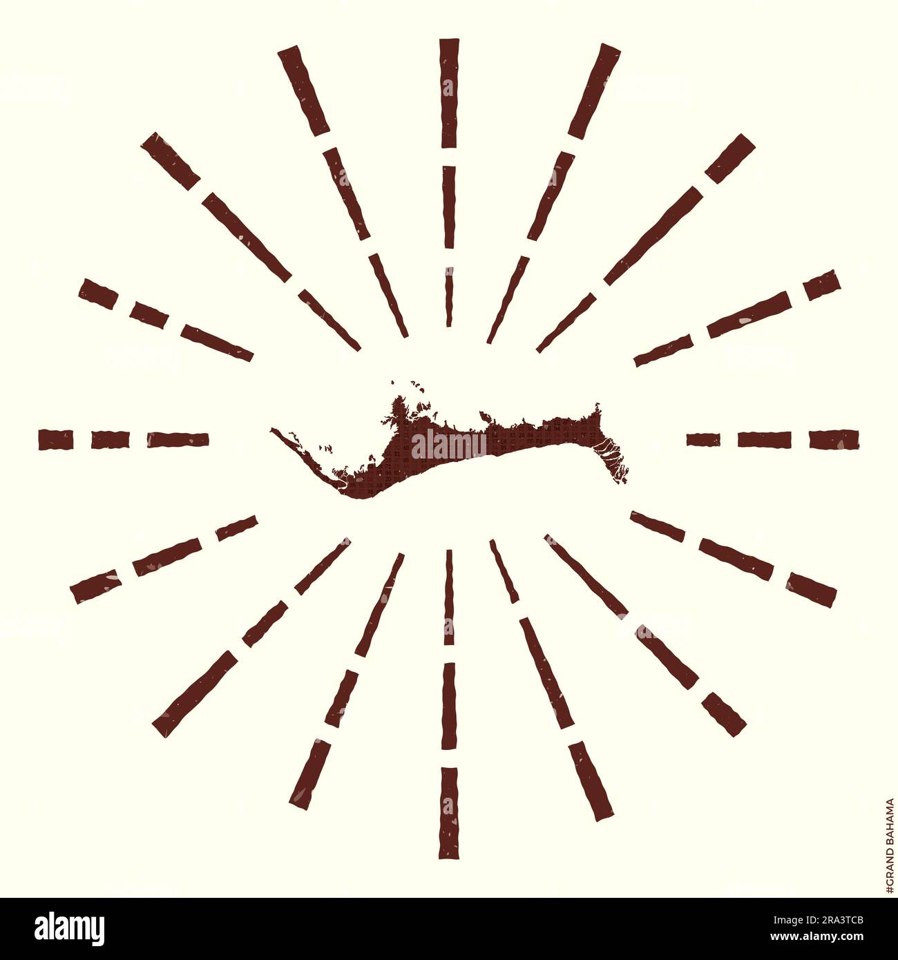 Grand Bahama Logo. Grunge sunburst poster with map of the island. Shape