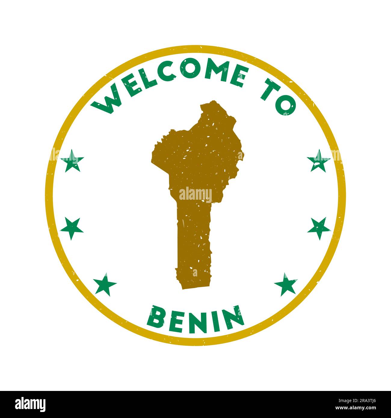 Welcome to Benin stamp. Grunge country round stamp with texture in Later Gator color theme. Vintage style geometric Benin seal. Stock Vector