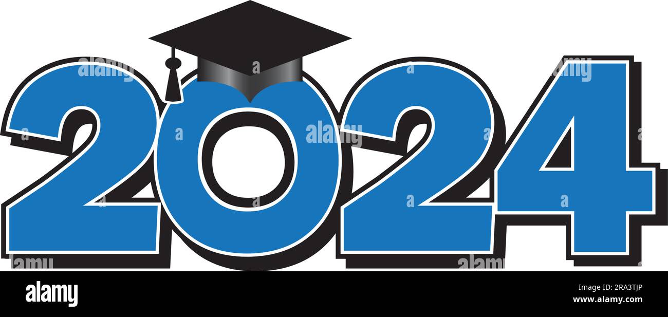 Blue 2024 Graduation Cap Logo Stock Vector