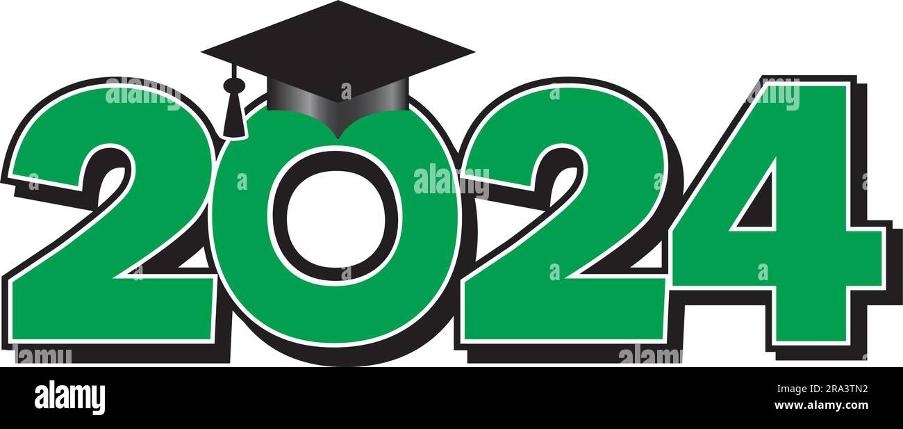 Green 2024 Graduation Cap Logo Stock Vector