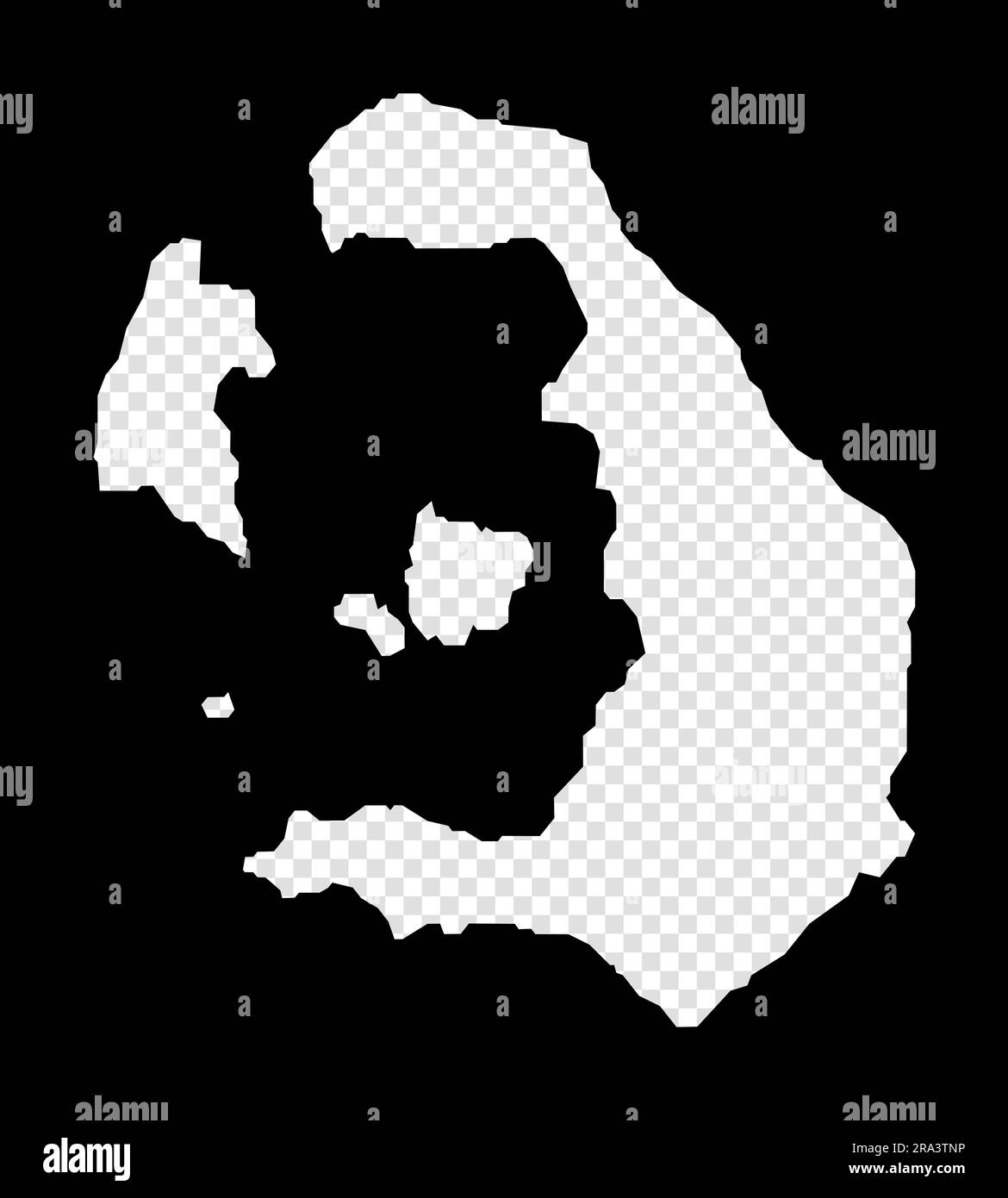 Stencil map of Santorini. Simple and minimal transparent map of Santorini. Black rectangle with cut shape of the island. Stylish vector illustration. Stock Vector