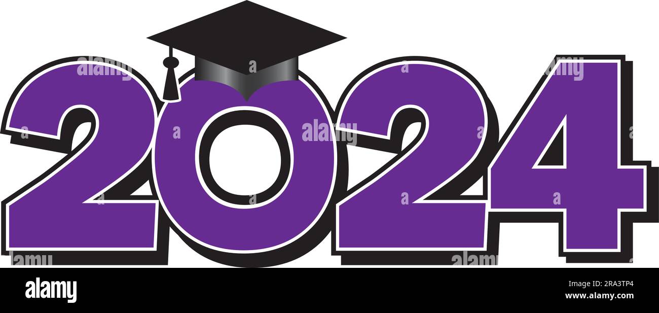 Purple Violet 2024 Graduation Cap Logo Stock Vector