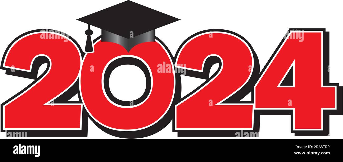 Red 2024 Graduation Cap Logo Stock Vector