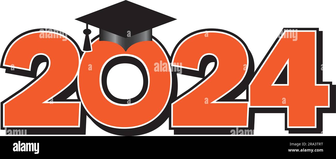 Orange 2024 Graduation Cap Logo Stock Vector