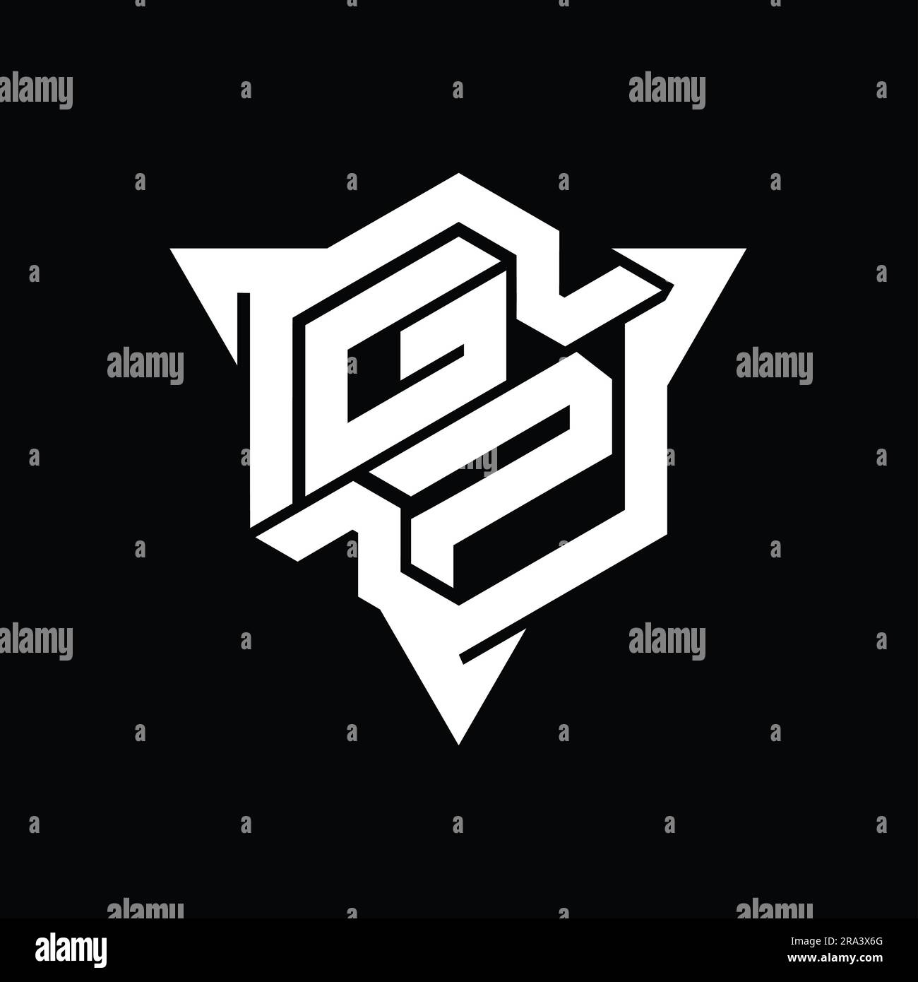 GP Letter Logo monogram hexagon shape with triangle outline gaming ...