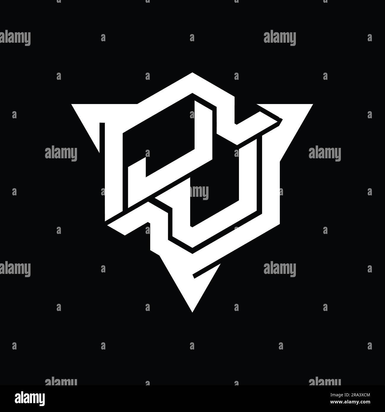 JU Letter Logo monogram hexagon shape with triangle outline gaming ...