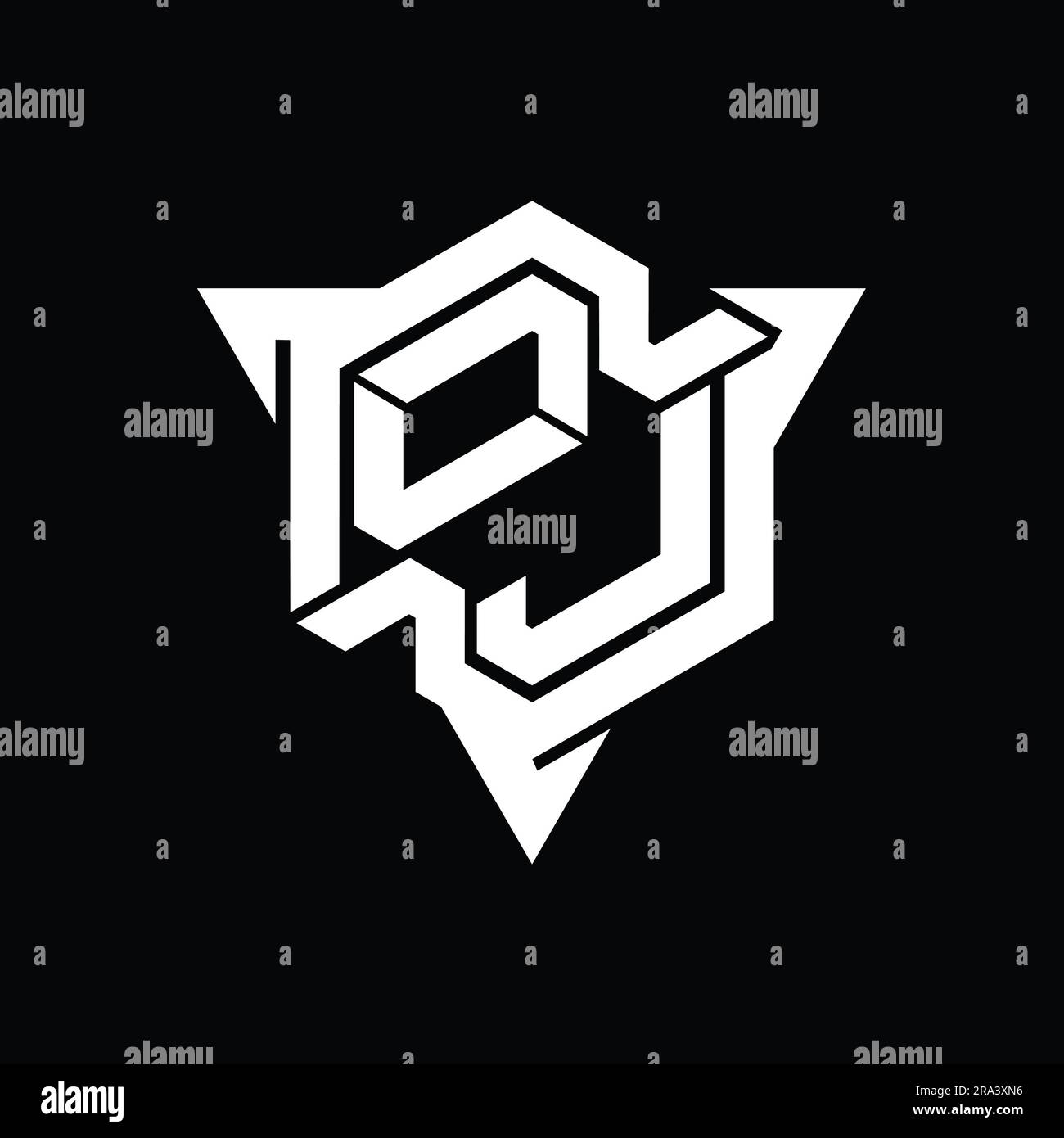 OJ Letter Logo monogram hexagon shape with triangle outline gaming ...