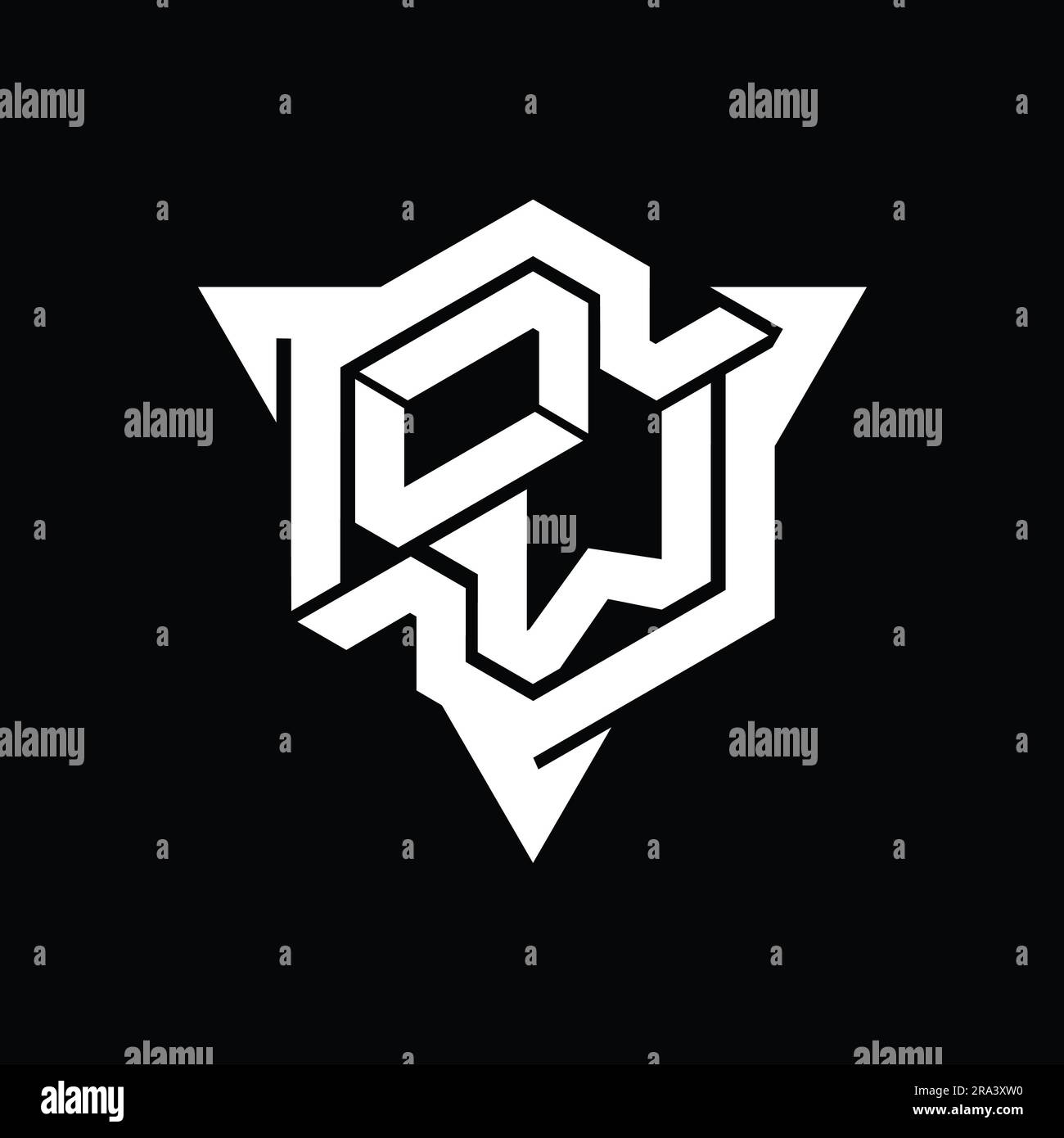OW Letter Logo monogram hexagon shape with triangle outline gaming ...