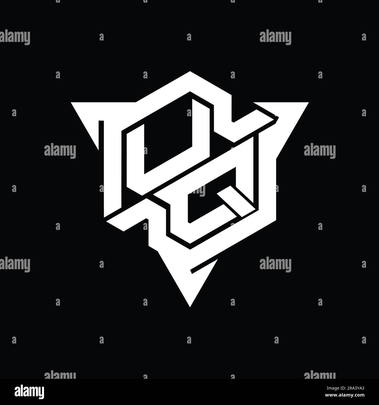 UQ Letter Logo monogram hexagon shape with triangle outline gaming ...