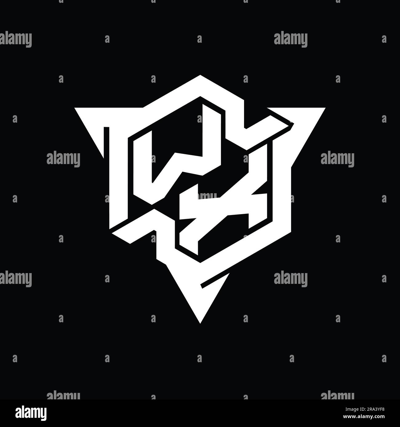 WX Letter Logo monogram hexagon shape with triangle outline gaming ...