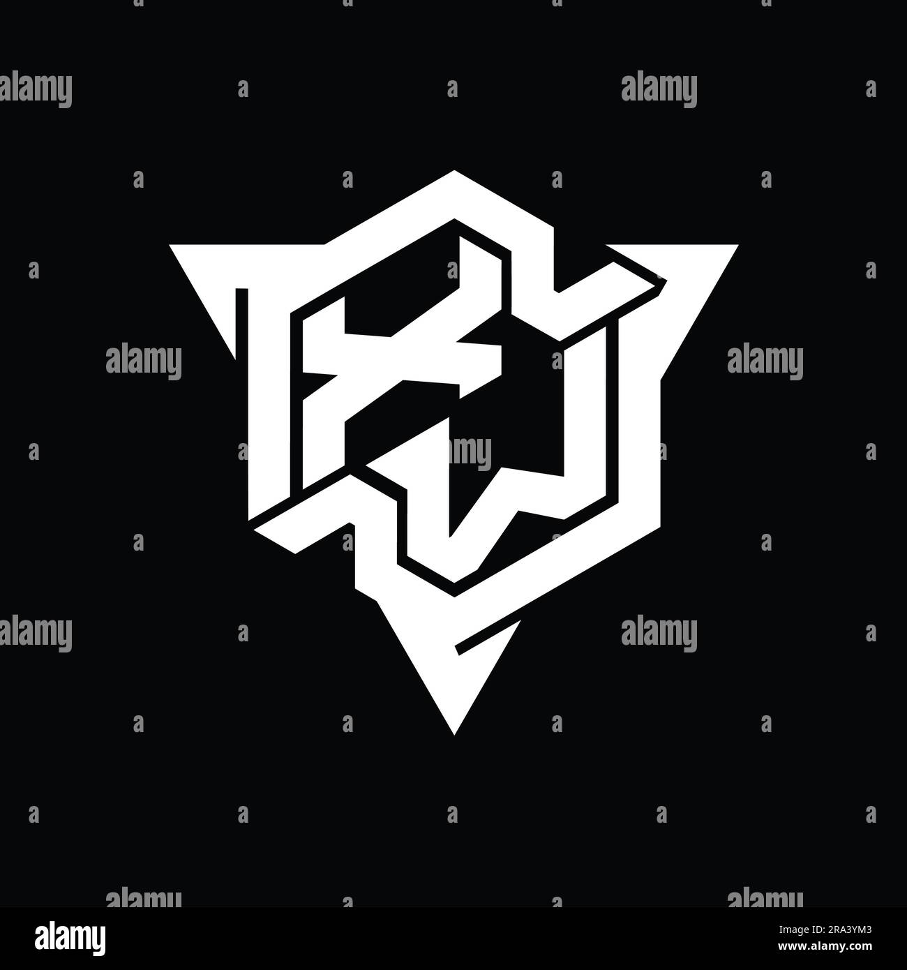 XW Letter Logo monogram hexagon shape with triangle outline gaming ...