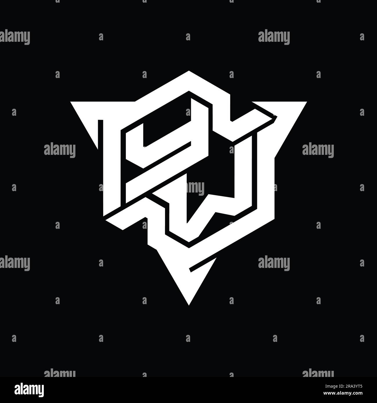 YW Letter Logo monogram hexagon shape with triangle outline gaming ...