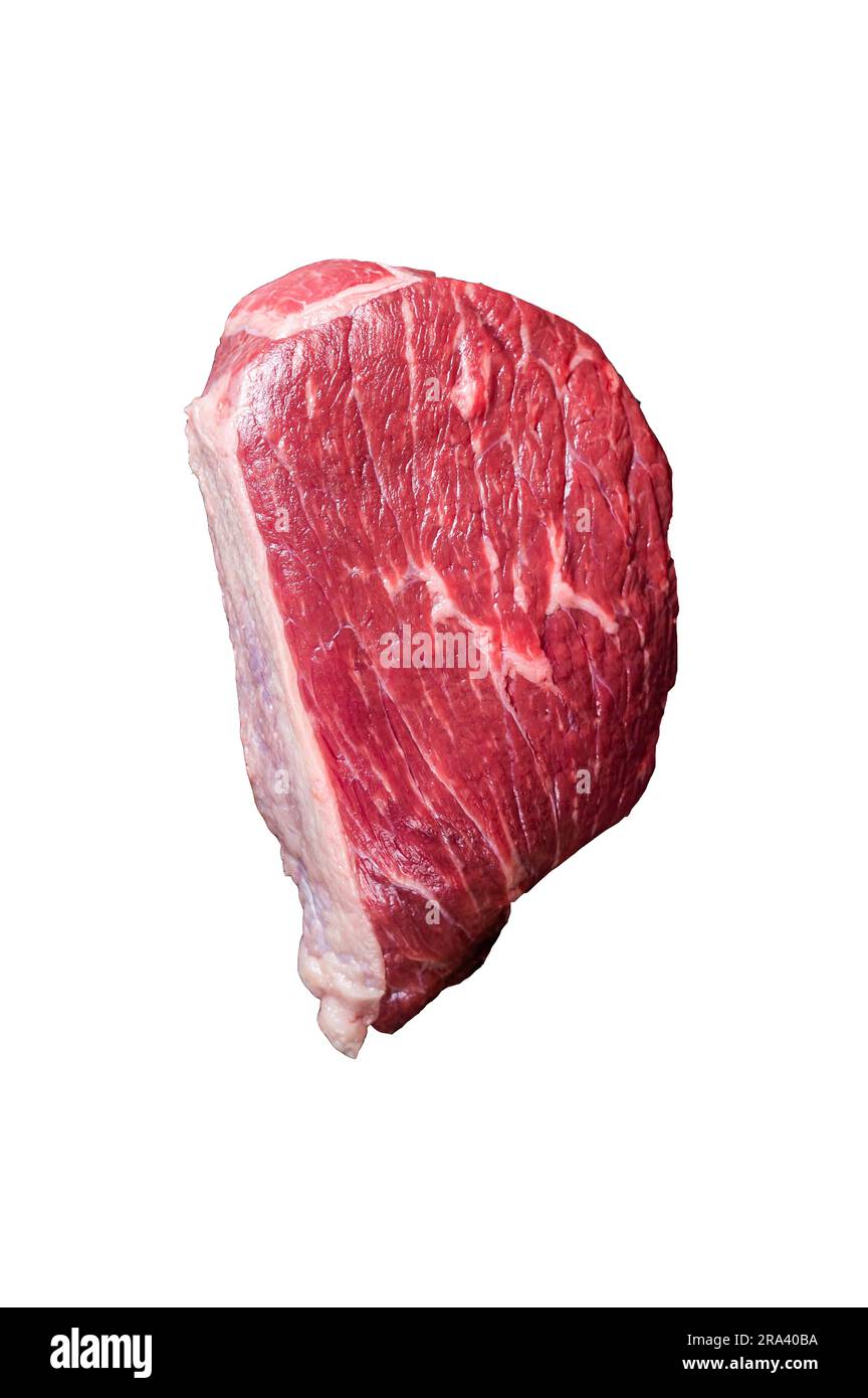 Fresh Raw rump beef cut or top sirloin cap steak on butcher cleaver ...