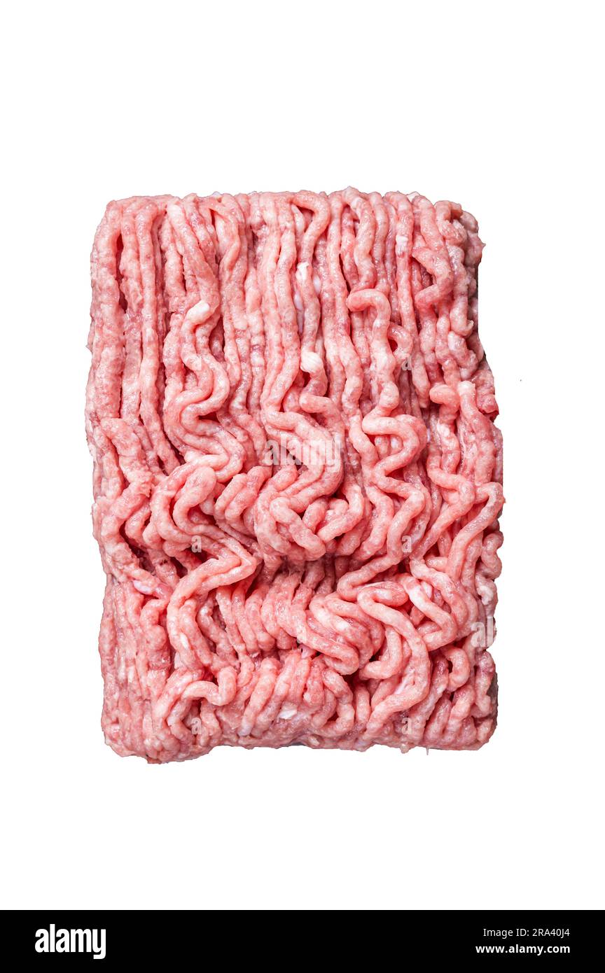 Raw ground chicken or turkey meat on brown table. High quality Isolate