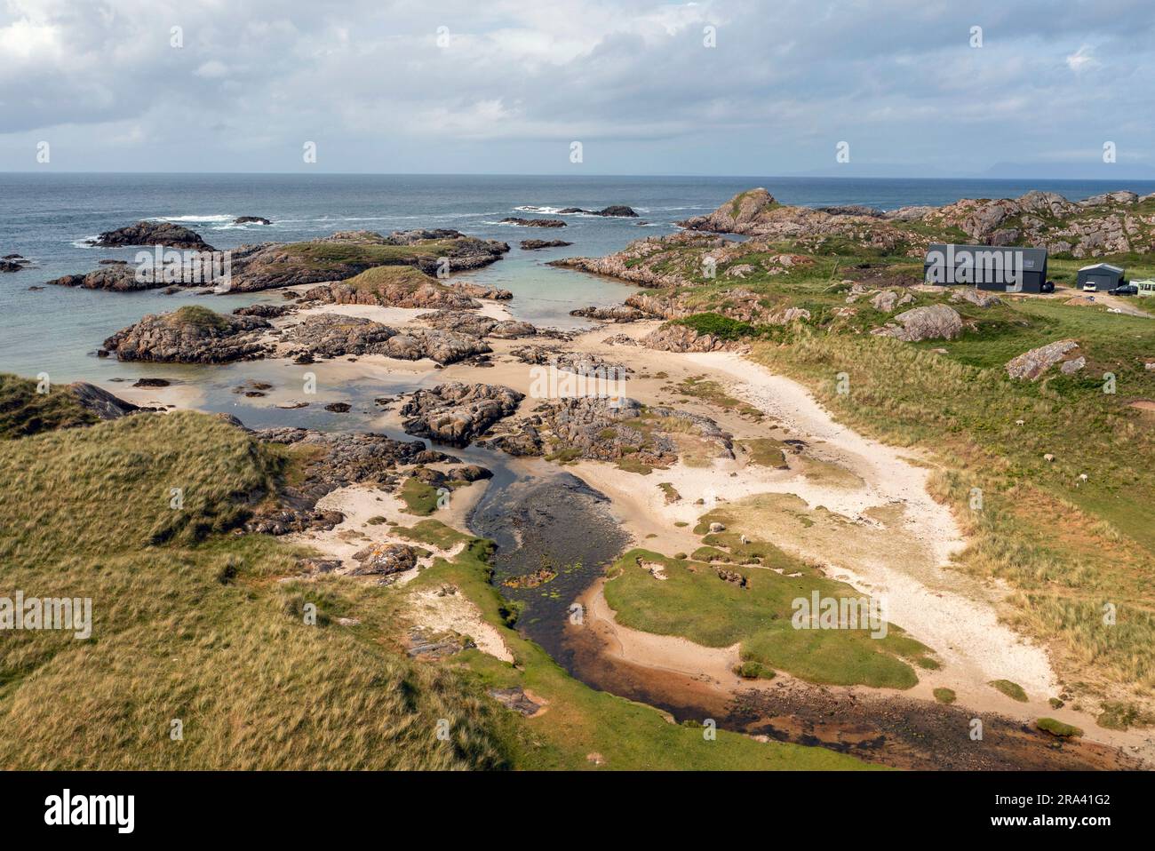 Aerial view of the rugged coastline, Isle of Coll, Inner Hebrides, Scotland Stock Photo