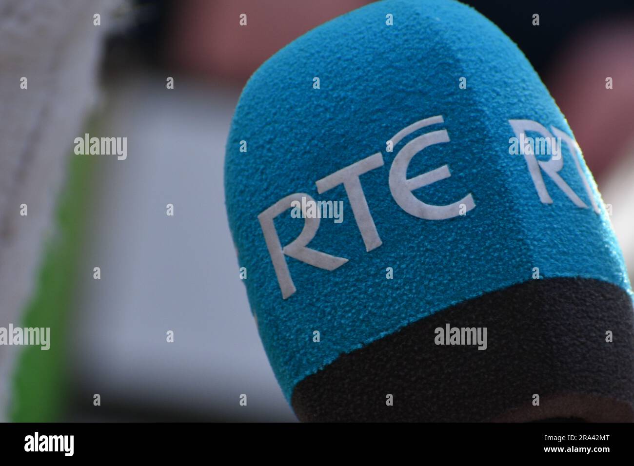 RTE logo on microphone. copyspace Stock Photo