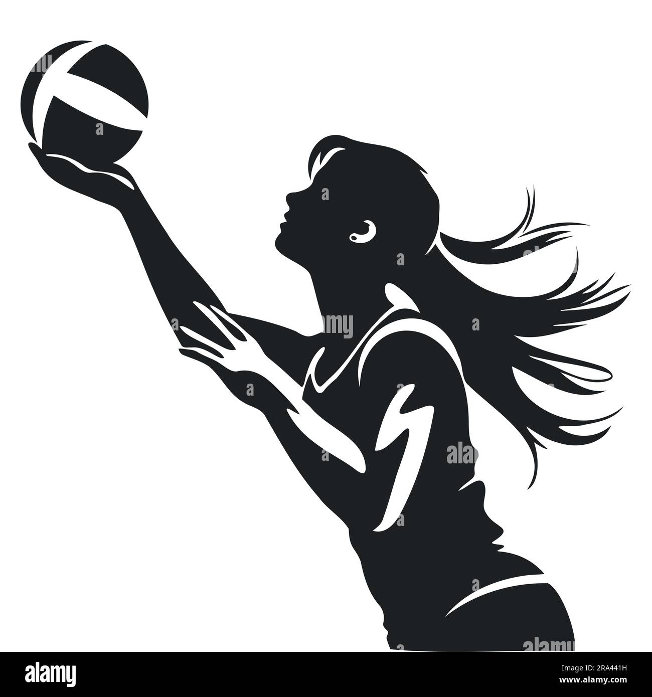 Vector silhouette of a girl with a ball plays volleyball Stock Vector