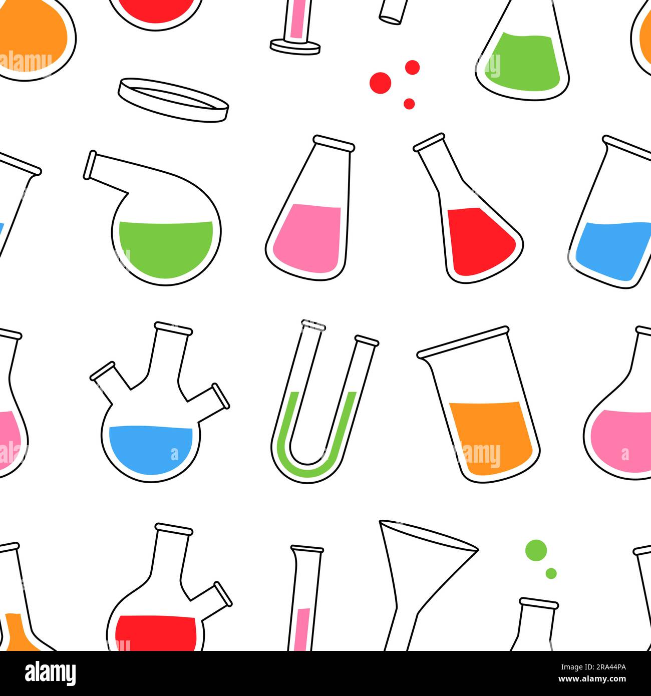 Lab glassware pattern. Laboratory glassware seamless banner. Conical
