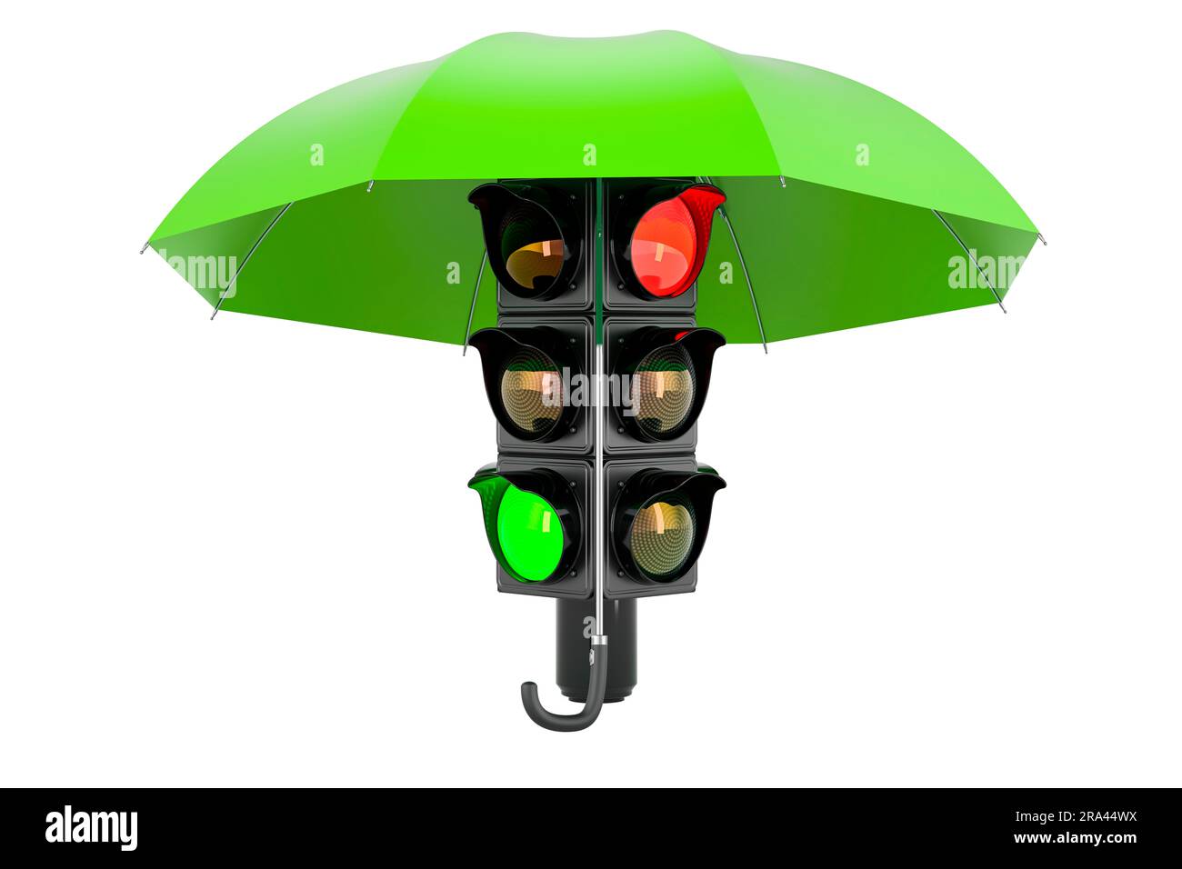 Traffic light under umbrella, 3D rendering isolated on white background