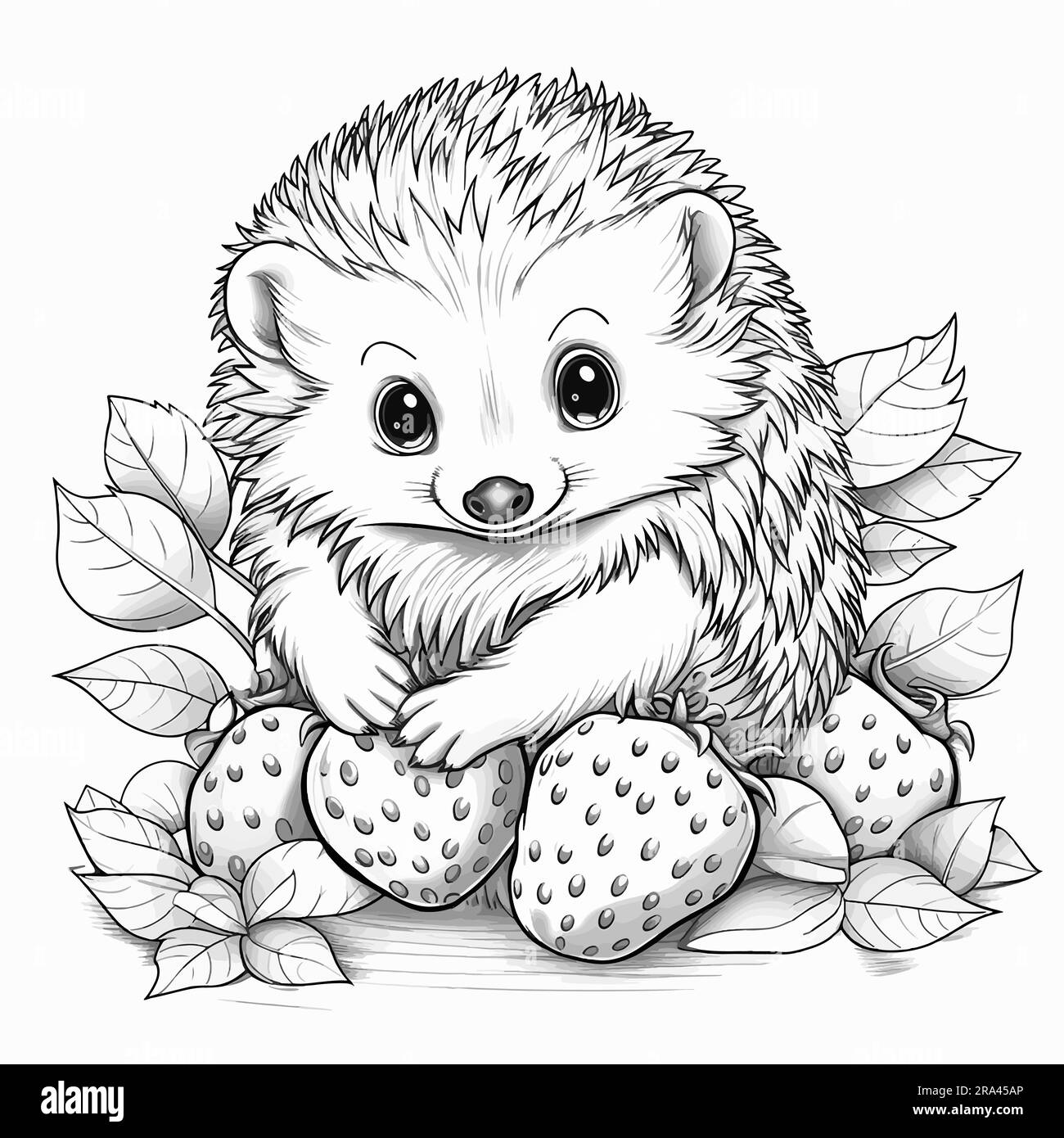 Coloring page outline of cartoon hedgehog with strawberry. coloring