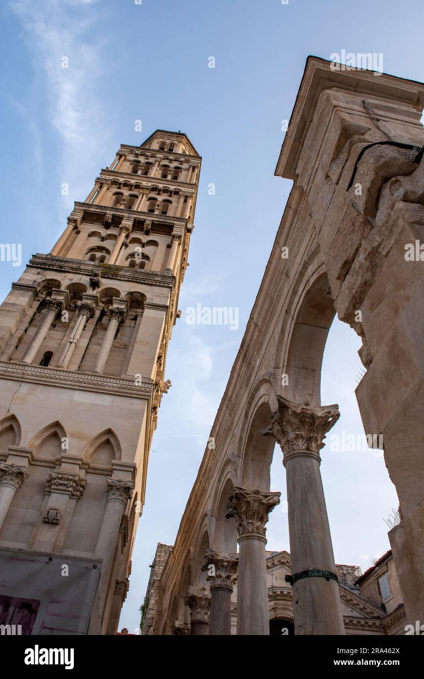 ruins of diocletians palace and the bell tower of st domnius cathedral ...