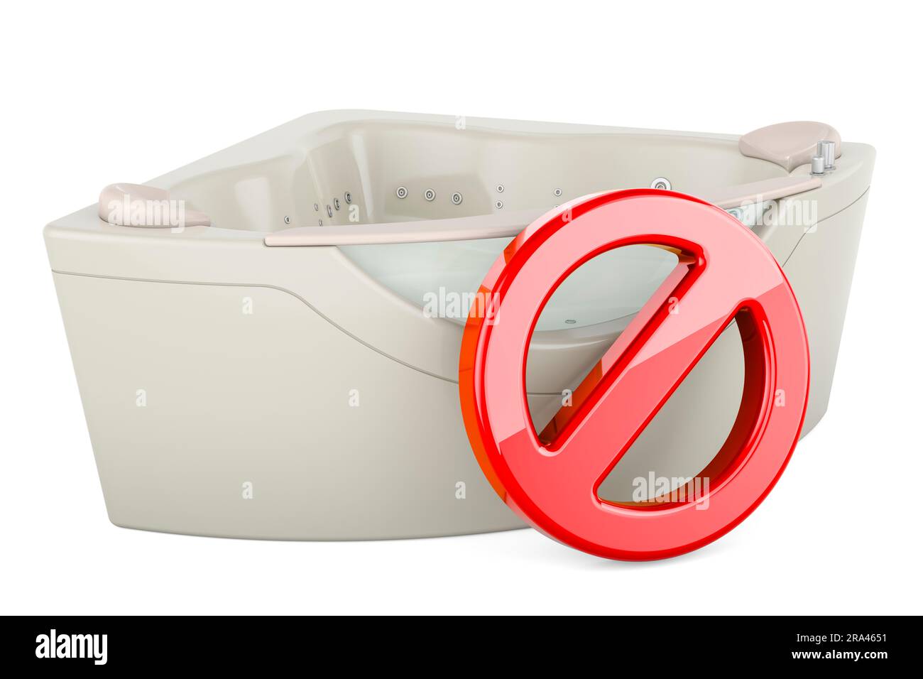 Hydromassage tub with prohibition sign. 3D rendering isolated on white background Stock Photo