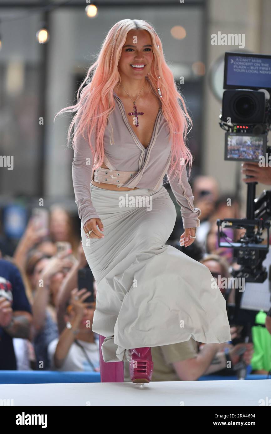 Karol G performs on NBC's "Today" at Rockefeller Plaza on June 30, 2023