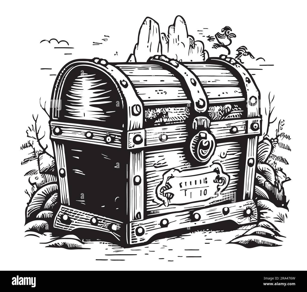 Treasure chest sketch hand drawn in doodle style illustration Stock Vector