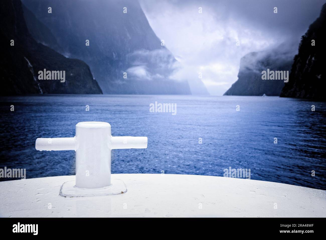 A clouded in Milford Sound in Fiordland, South Island, New Zealand. Stock Photo
