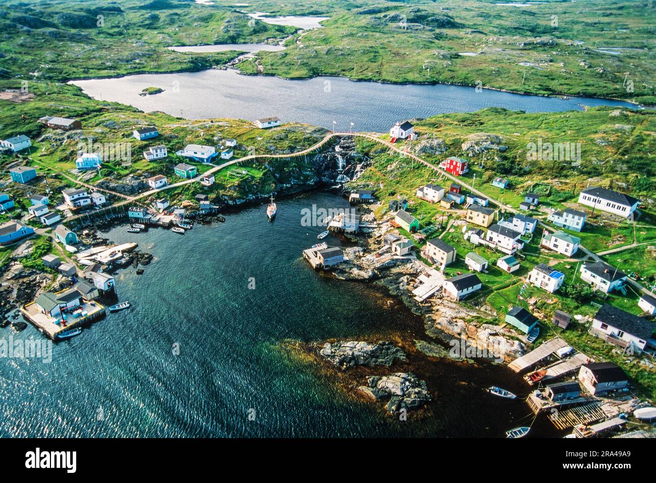 Aerial image of now abandoned Grand Bruit, Newfoundland, Canada Stock Photo