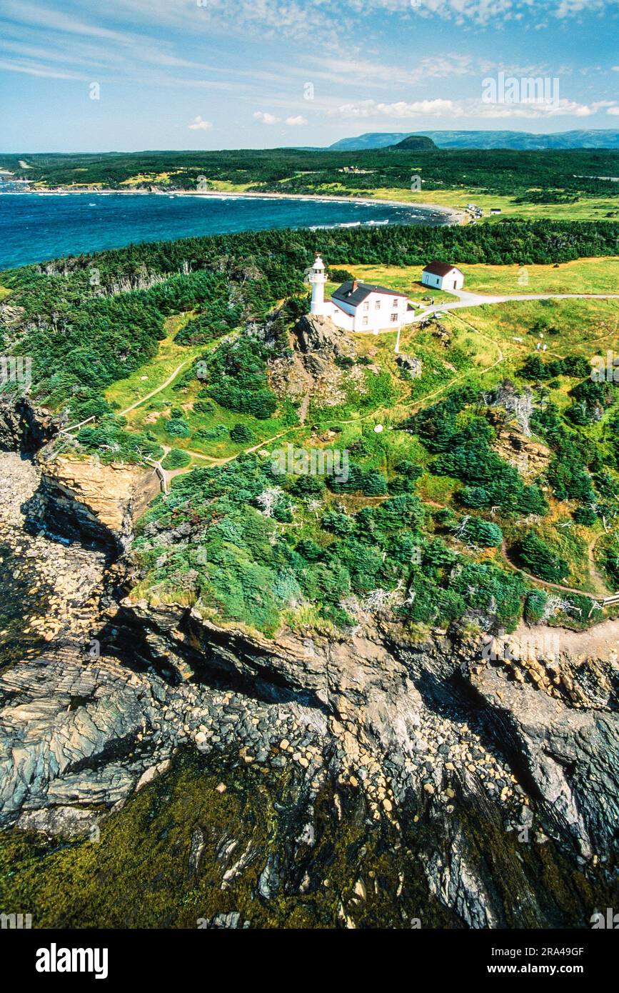 Aerial image of Lobster Cove Head Lighthouse, Newfoundland, Canada