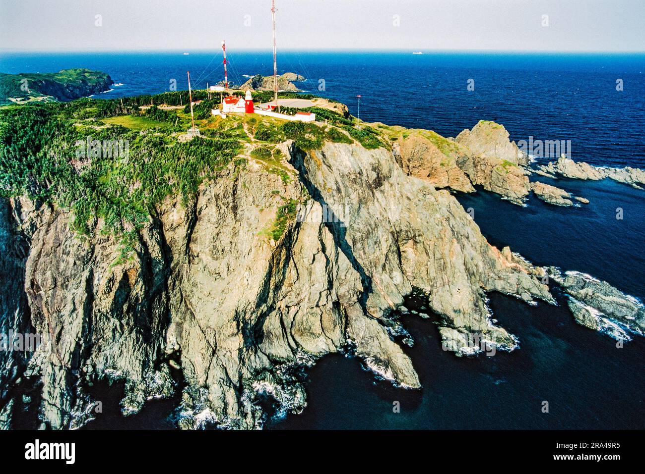 Aerial image of historic Long Point Lighthouse,  Twillingate, Newfoundland, Canada Stock Photo